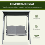 2 Seater Garden Swing Chair With Adjustable Canopy Shade And Metal Frame Dark Grey