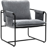 Grey Minimalist Padded Accent Chair with Side Pockets by HOMCOM