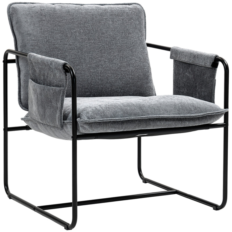 Grey Minimalist Padded Accent Chair with Side Pockets by HOMCOM