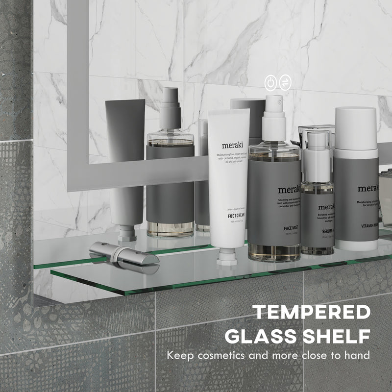 LED Bathroom Mirror with Adjustable Lights and Shelf Anti Fog Smart Touch Control White