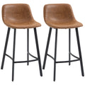 Set of 2 Upholstered Bar Stools with Backrest for Kitchen or Dining Room Brown