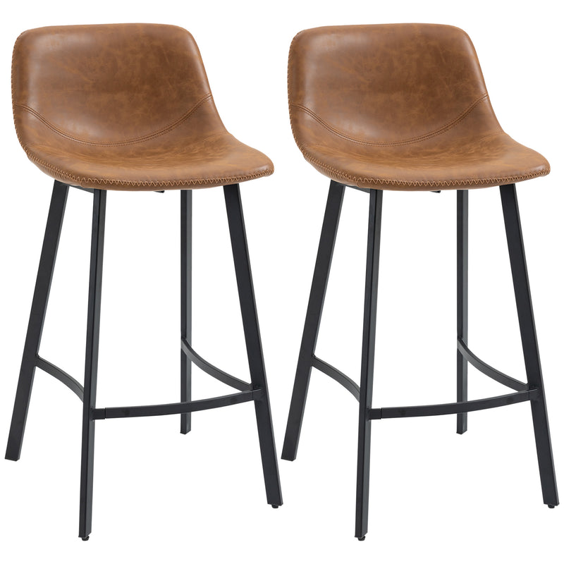Set of 2 Upholstered Bar Stools with Backrest for Kitchen or Dining Room Brown