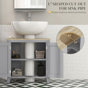 Grey Under Sink Bathroom Cabinet with Adjustable Shelf and Double Doors Freestanding Design