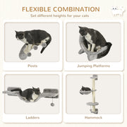 Wall Mounted Cat Climbing Set with Hammock and Steps for Indoor Cats Grey