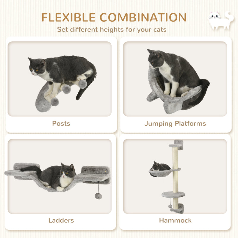 Wall Mounted Cat Climbing Set with Hammock and Steps for Indoor Cats Grey