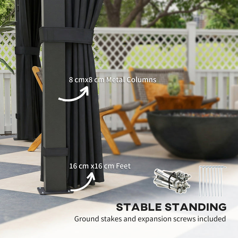 2.5 x 2.5m Garden Gazebo with Polycarbonate Roof and Curtains for Year Round Shelter Dark Grey