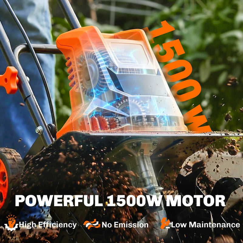 Electric Garden Tiller Rotavator for Easy Soil Preparation with Adjustable Wheels Orange AOSOM