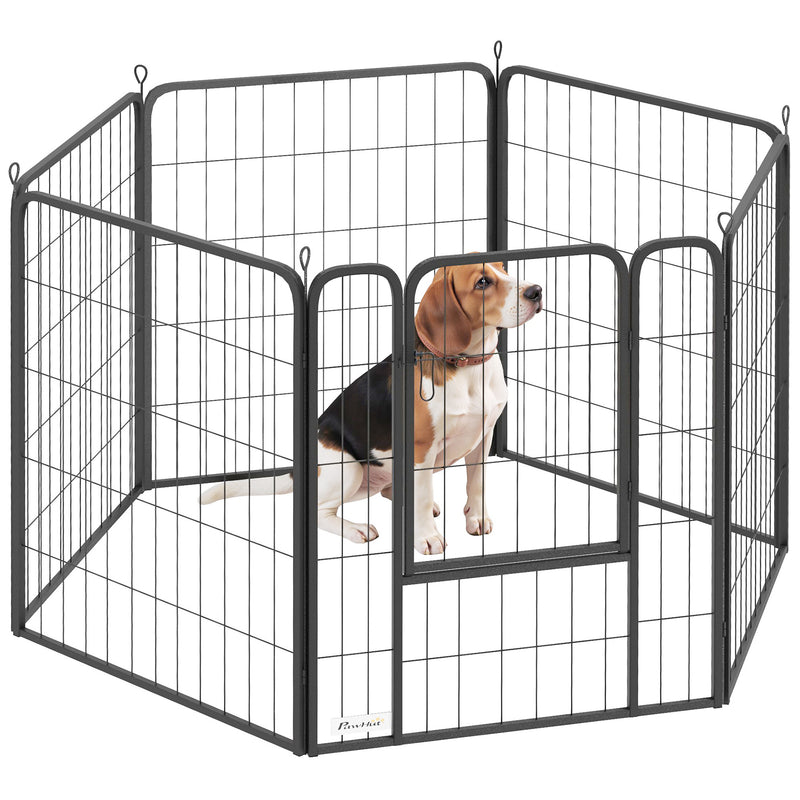 6 Panel Heavy Duty Dog Playpen with Secure Door for Indoor and Outdoor Use 60cm High by PawHut