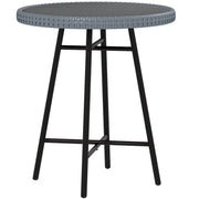Grey Rattan Round Outdoor Side Table With Glass Top For Garden Or Patio