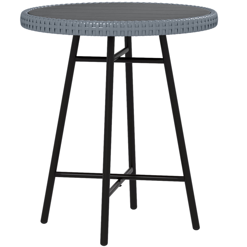 Grey Rattan Round Outdoor Side Table With Glass Top For Garden Or Patio
