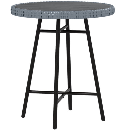 Grey Rattan Round Outdoor Side Table With Glass Top For Garden Or Patio