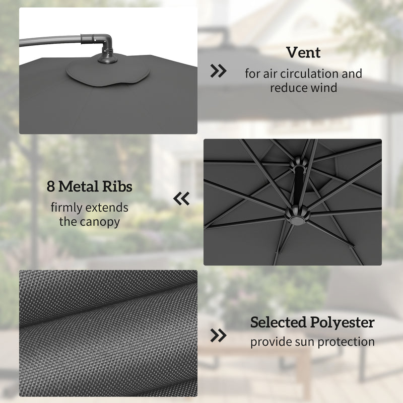 Grey Cantilever Umbrella for Unobstructed Shade Over Outdoor Dining and Seating Areas
