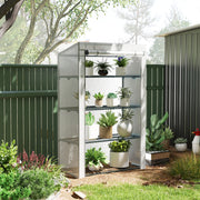4 Tier Lean to Mini Greenhouse with Reinforced PE Cover and Roll-Up Door Grey by Outsunny