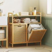Bathroom Laundry Cabinet with Two Removable Sorting Baskets and Shelves Natural Cream AOSOM