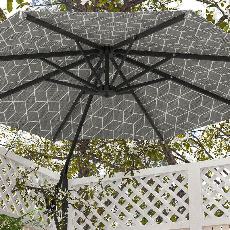 Black and White 3m Cantilever Garden Parasol with 360 Degree Rotation and Cross Base