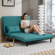 Two Seater Sofa Bed with Linen Look Upholstery Ideal for Guest Rooms or Lounges Green