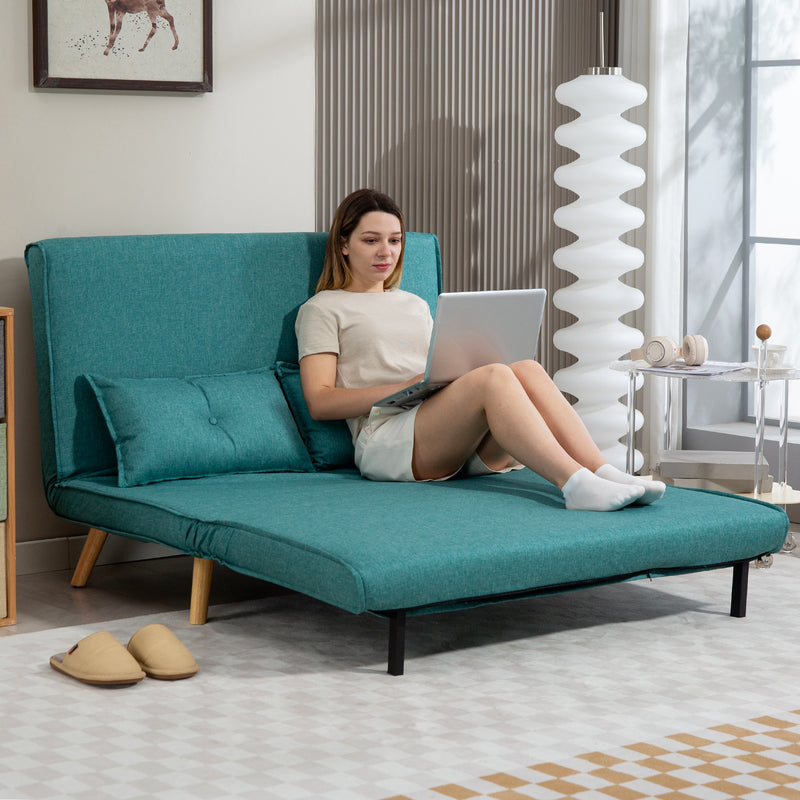 Two Seater Sofa Bed with Linen Look Upholstery Ideal for Guest Rooms or Lounges Green