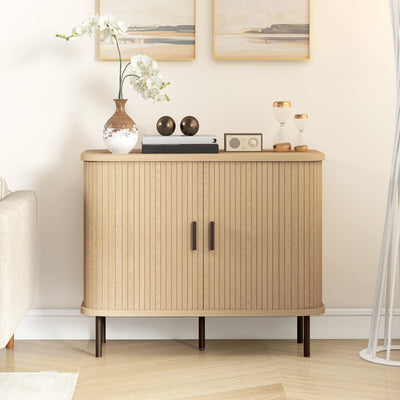 Mid Century Modern Sideboard Storage Cabinet with Tambour Sliding Doors Oak by HOMCOM