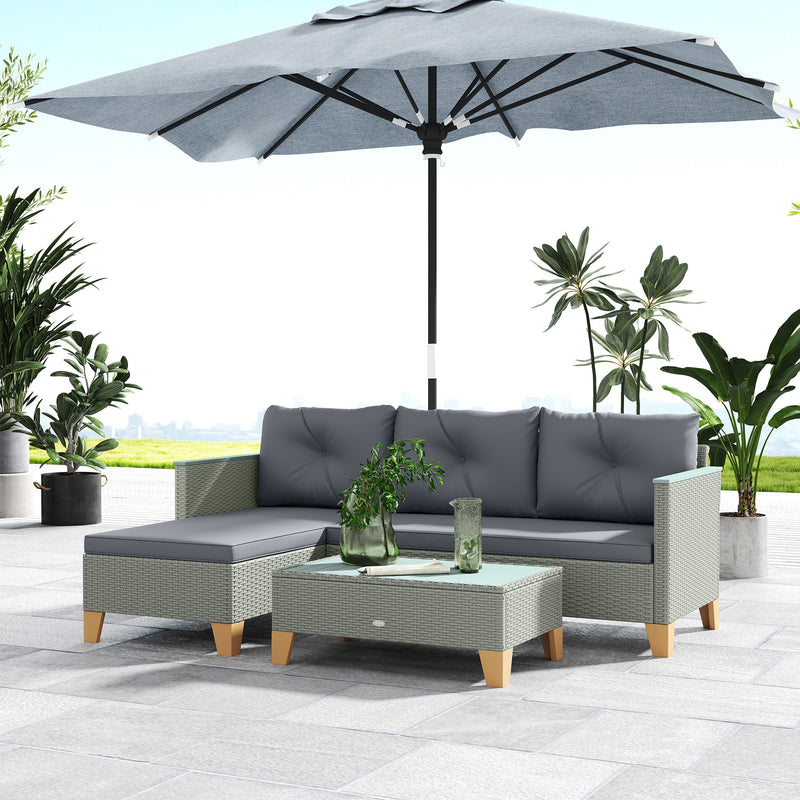 Charcoal Grey Rattan Garden Lounge Set with Cushions and Coffee Table