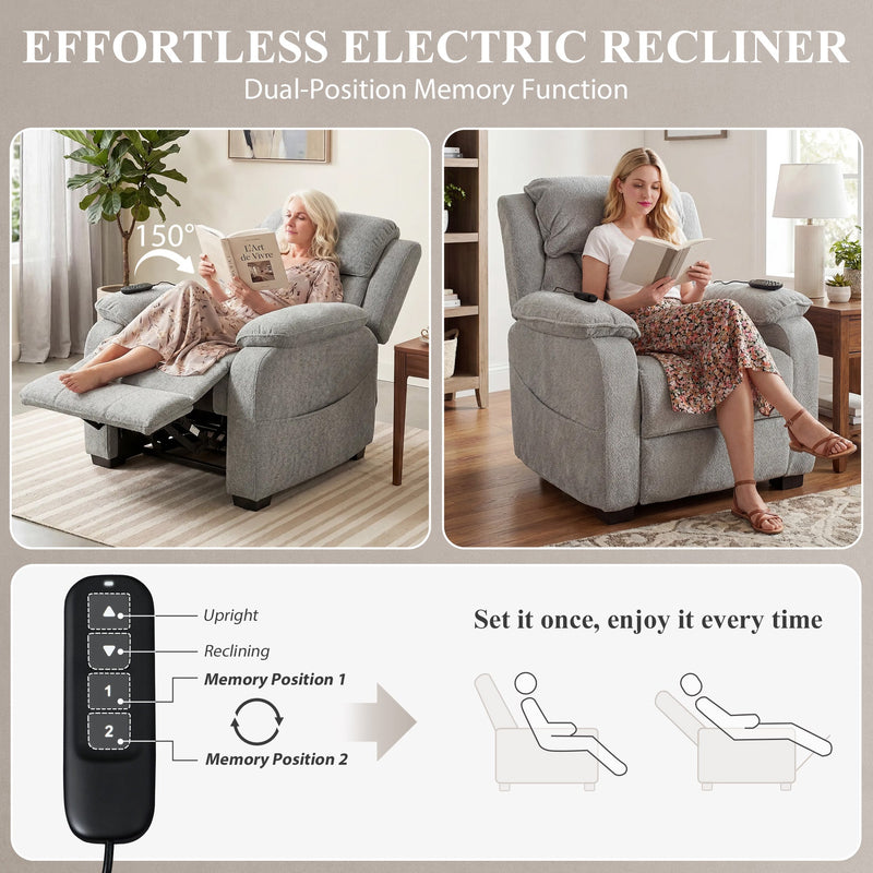 Electric Recliner Armchair Light Grey - detail