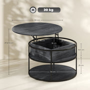 Charcoal Grey Round Lift Top Coffee Table With Storage Shelf For Living Room Or Office