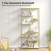 Elegant Gold Geometric Bookcase With 7 Tiered Open Shelves For Display And Storage, 80W x 30D x 180H cm