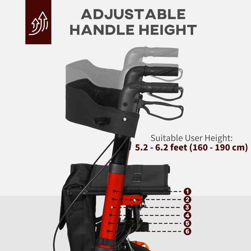 Rollator Walker with Seat and Storage for Comfortable Breaks Indoors or Outdoors Red AOSOM