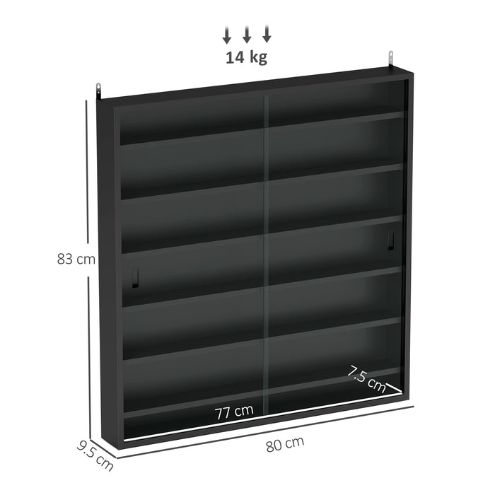 Black 7 Tier Wall Display Cabinet with Glass Doors and Adjustable Shelves by HOMCOM