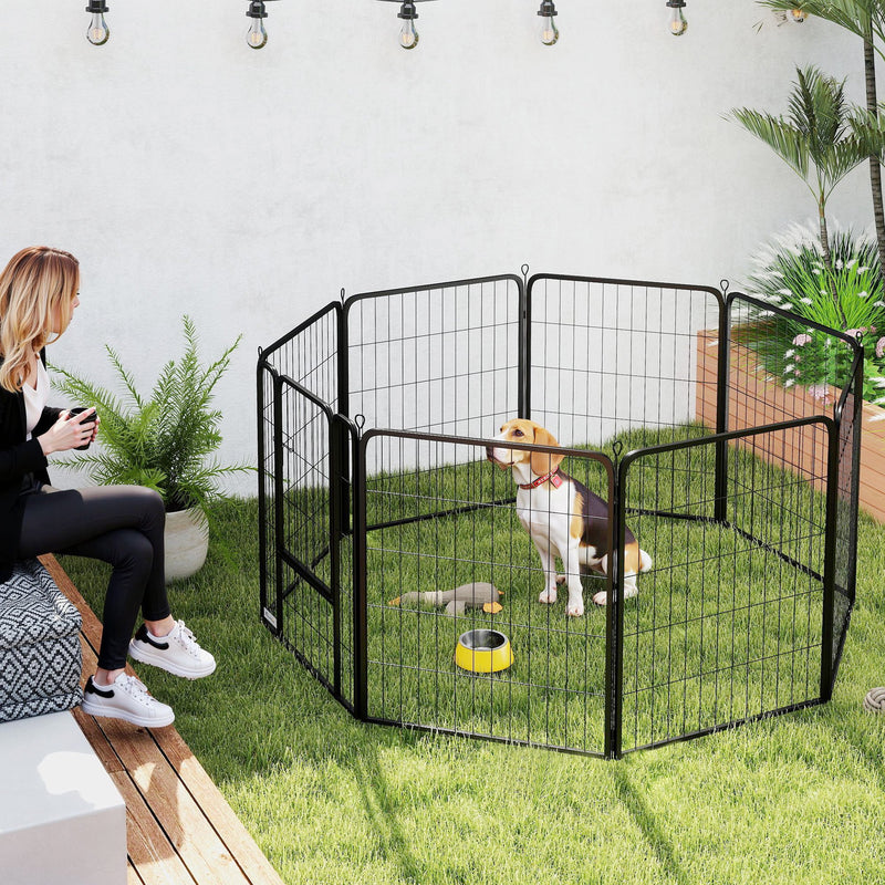 8 Panel Heavy Duty Dog Playpen with Door for Medium Dogs 80cm High Indoor Outdoor by PawHut