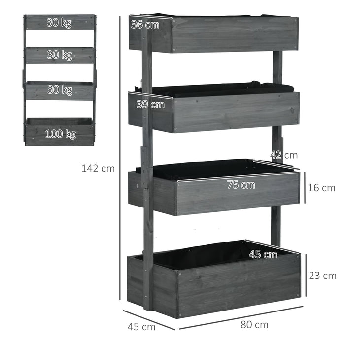 Four Tier Grey Wooden Plant Stand with Baskets for Garden and Patio by Outsunny