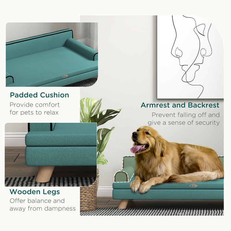 Dog Sofa with Raised Wooden Legs and Water Resistant Cover for Medium and Large Dogs Green