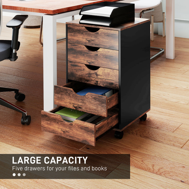 5 Drawer Office Filing Cabinet With Spacious Storage For Home Or Workplace, Rustic Brown