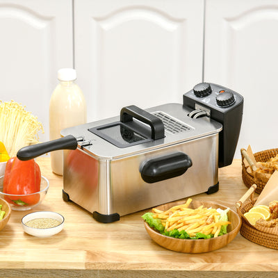 3 Litre Deep Fat Fryer with Timer Adjustable Temperature and Viewing Window Silver