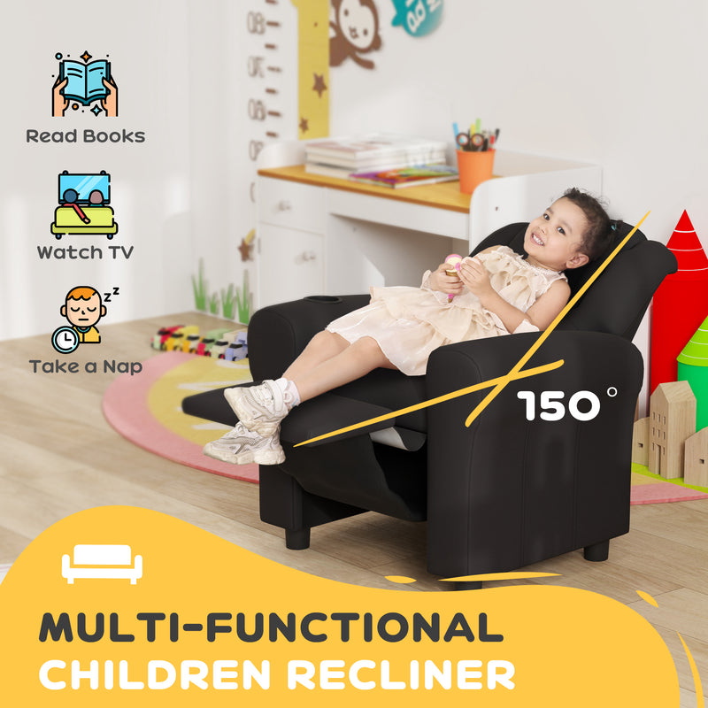 Black Kids Recliner Chair with Adjustable Backrest Footrest and PU Leather by Homcom