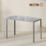 Dining Table for 4 with Easy Clean Glass Top and Steel Frame for Modern Homes Grey AOSOM