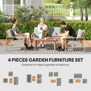 4 Piece Wooden Garden Furniture Set with Soft Cushions in Teak Finish by Outsunny