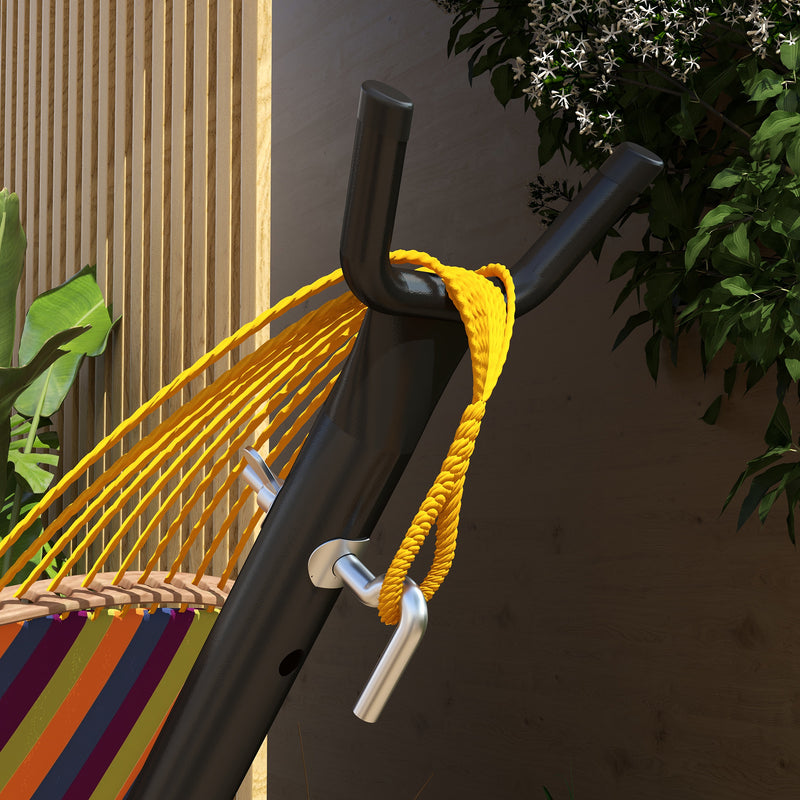 Black Steel Hammock Stand With Side Tray For Rope And Brazilian Style Hammocks