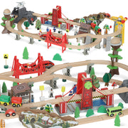100 Piece Wooden Train Set with Battery Train and Crane for Kids Aged 3 Plus, Natural Wood AOSOM