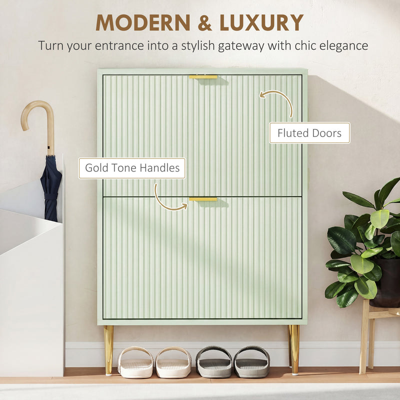 Shoe Cabinet for Hallway Storage with Adjustable Shelves and Flip Drawers Light Green