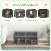 Wooden Hamster and Gerbil Cage with Suspension Bridge and Opening Top, Grey