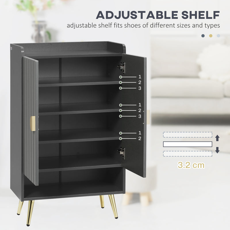Narrow Shoe Cabinet for Hallway Storage with Adjustable Shelves and Top Tray Grey