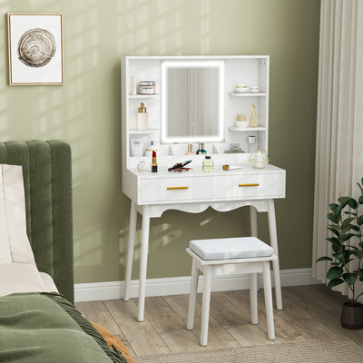 Dressing Table with LED Mirror and Storage Drawer for Bedroom Makeup Setup White