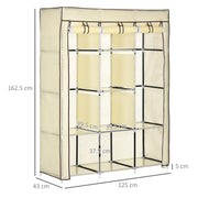 Cream White Fabric Portable Wardrobe with 8 Shelves and 2 Hanging Rods by HOMCOM