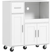 Kitchen Storage Trolley with Sliding Microwave Shelf and Lockable Wheels White Homcom