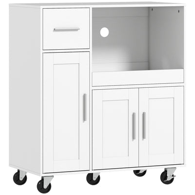 Kitchen Storage Trolley with Sliding Microwave Shelf and Lockable Wheels White Homcom