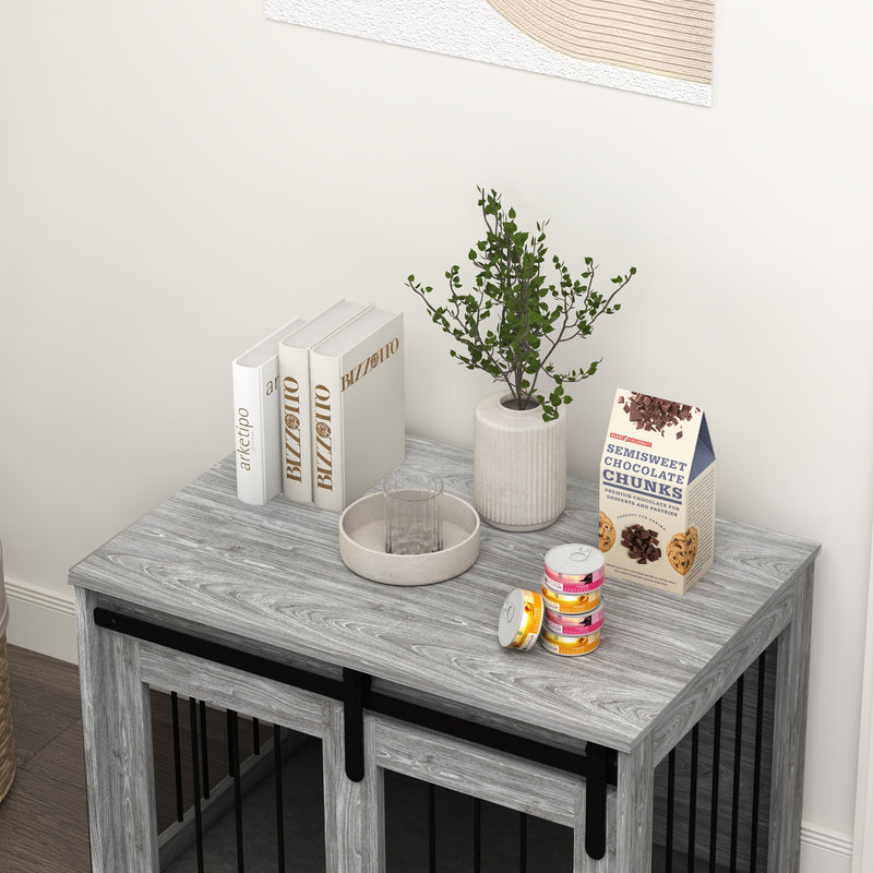Large Dog Crate Furniture with Removable Cushion Doubles as Side Table Grey