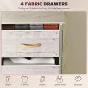 Chest of 4 Fabric Drawers with Wooden Frame Ideal for Bedroom or Hallway Storage Natural