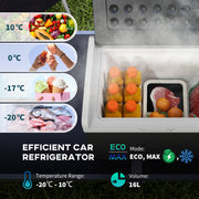 16L Portable Car Fridge with Adjustable Temperature for Travel and Camping Black Grey AOSOM