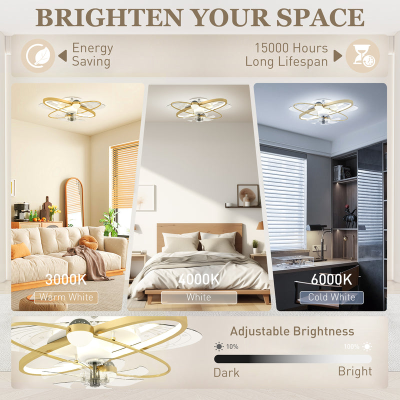 Ceiling Fan with Light and Starry Sky Effect for Year Round Comfort and Easy Control White AOSOM