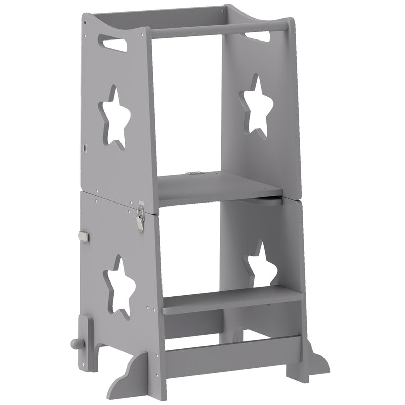 Adjustable Kids Step Stool With Safety Bar Converts to Table and Chair Grey
